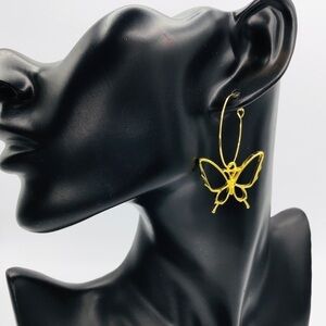 BUTTERFLY Earrings Y2K Hoops Boho Charm Pendant Yellow Gold Plated Festival